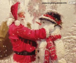 Puzzle Ο Άγιος Βασίλης και ένας χιονάνθρωπος